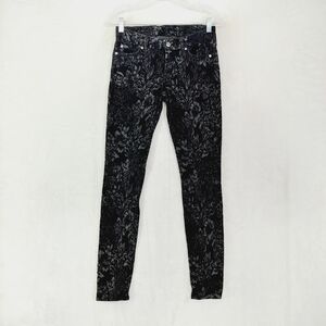 7 For All Mankind Black & White Cotton Floral Skinny Stretch Jeans 2340